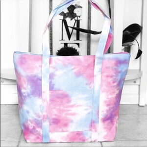 Pastel Tie Dye Tote Bag | Large Canvas Beach Travel Shoulder Bag